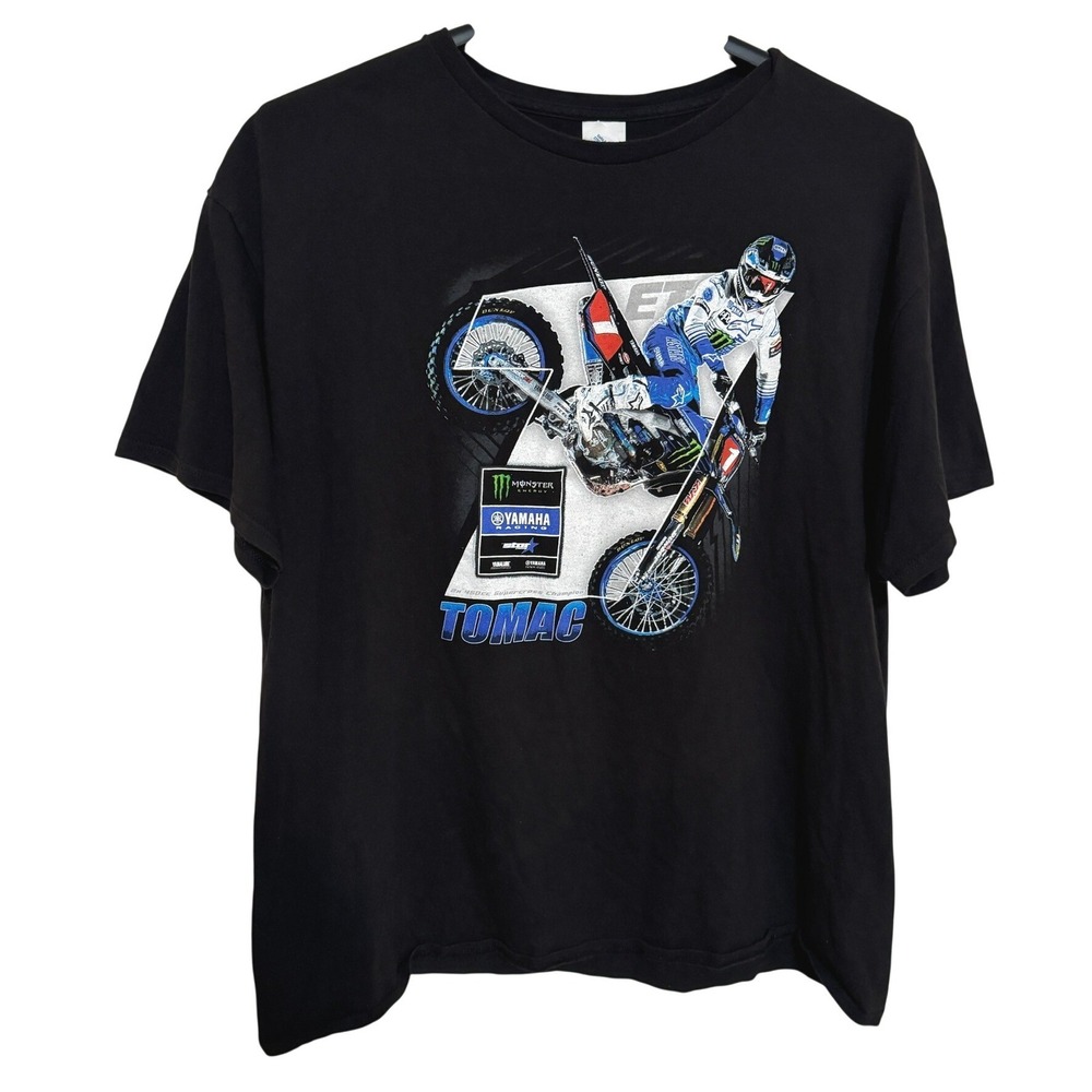 VTG Eli Tomac Motorcross T Shirt Mens 2XL Yamaha Short Sleeve Black Y2K Monster